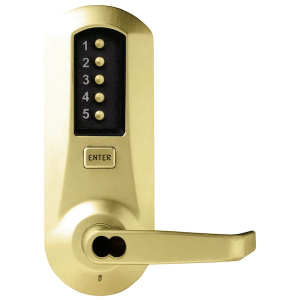 Mortise Combination Lever Lock, No Deadbolt, 6/7-Pin SFIC Prep, Less Core, Satin Brass